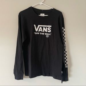 black vans long sleeve, size large, NWT, checkers down one sleeve and vans logo